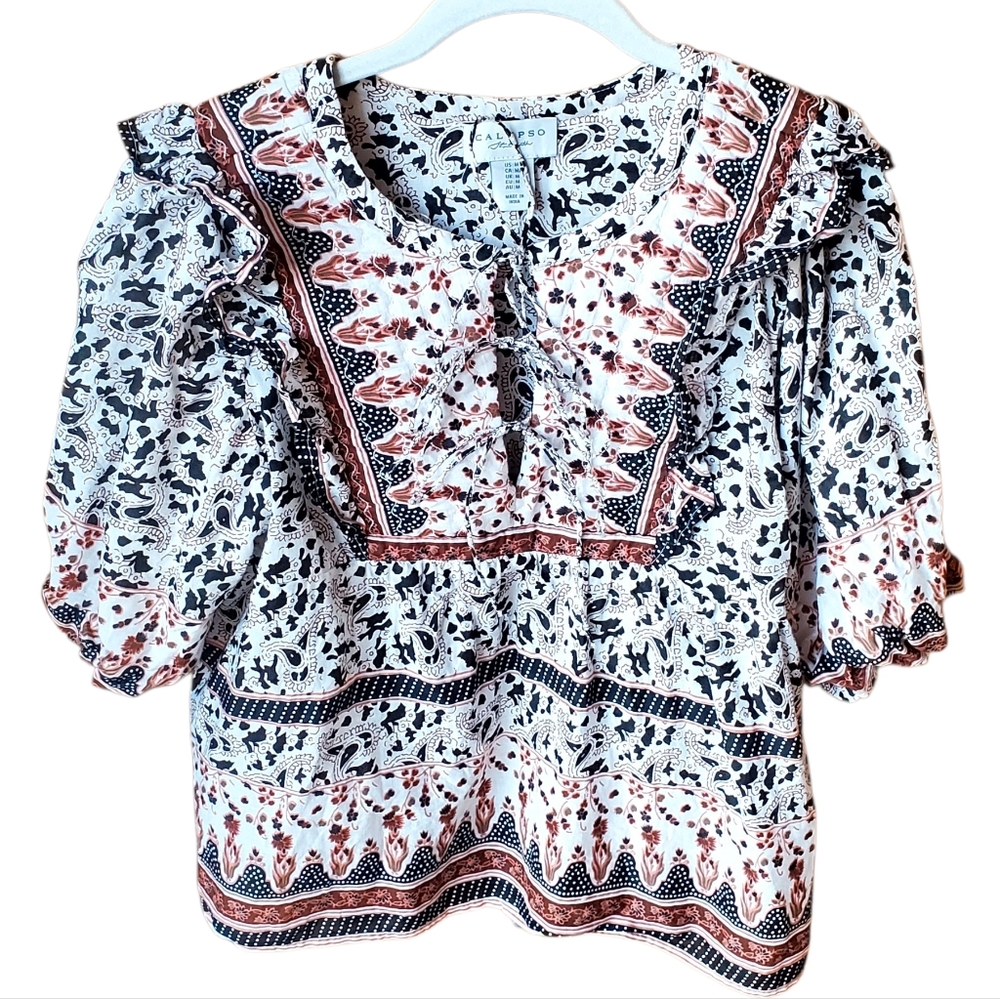 Calypso St. Barth Cotton Puff Sleeve Top Women M